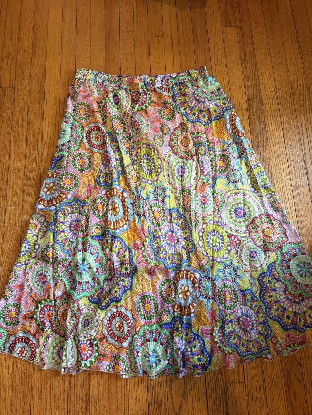 Johnny Was Skirt Womens XXL Multicolor Floral Silk Boho Long Kiki Napperon